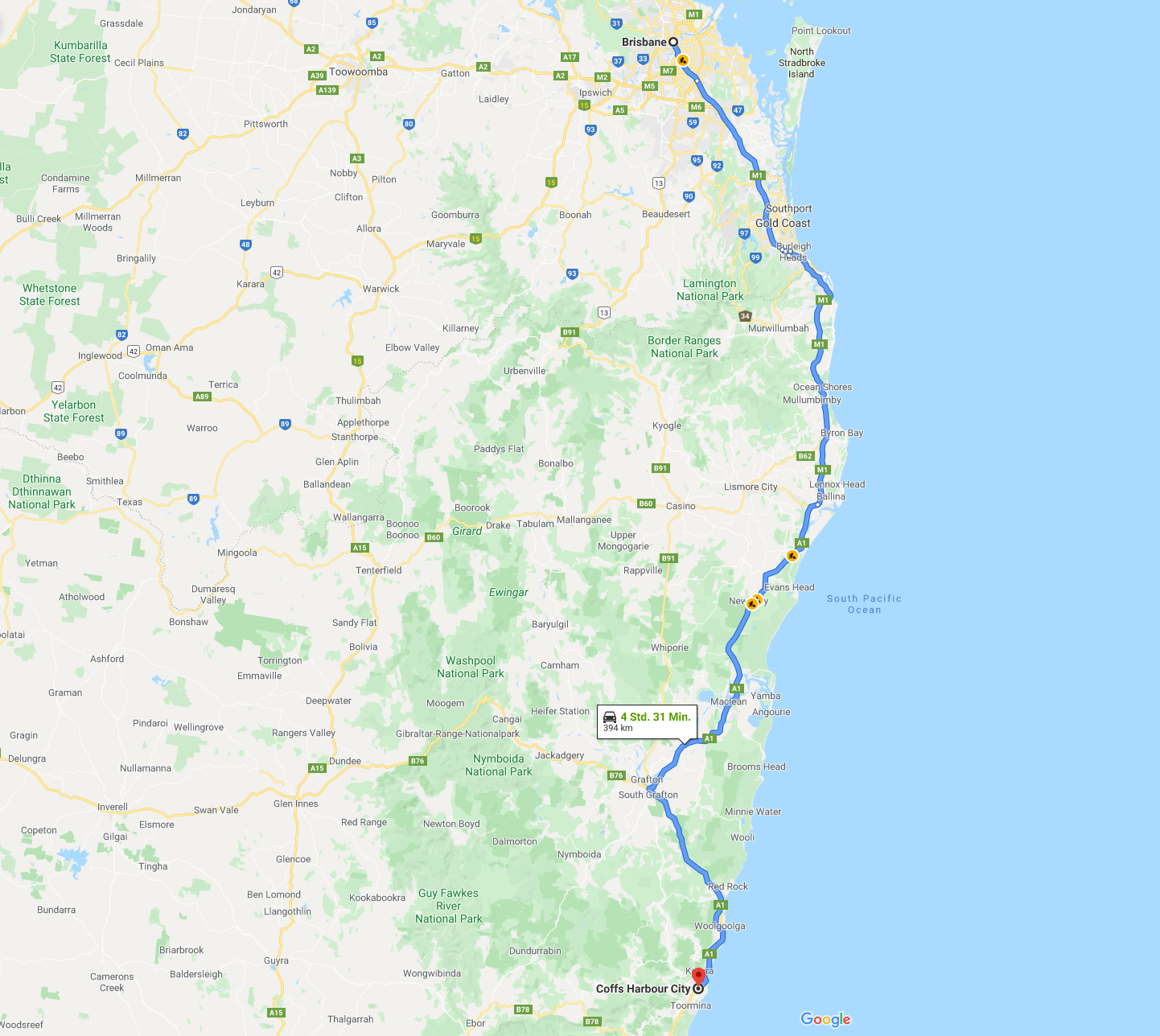 2020 01 21 08 Brisbane bis Coffs Harbour Route